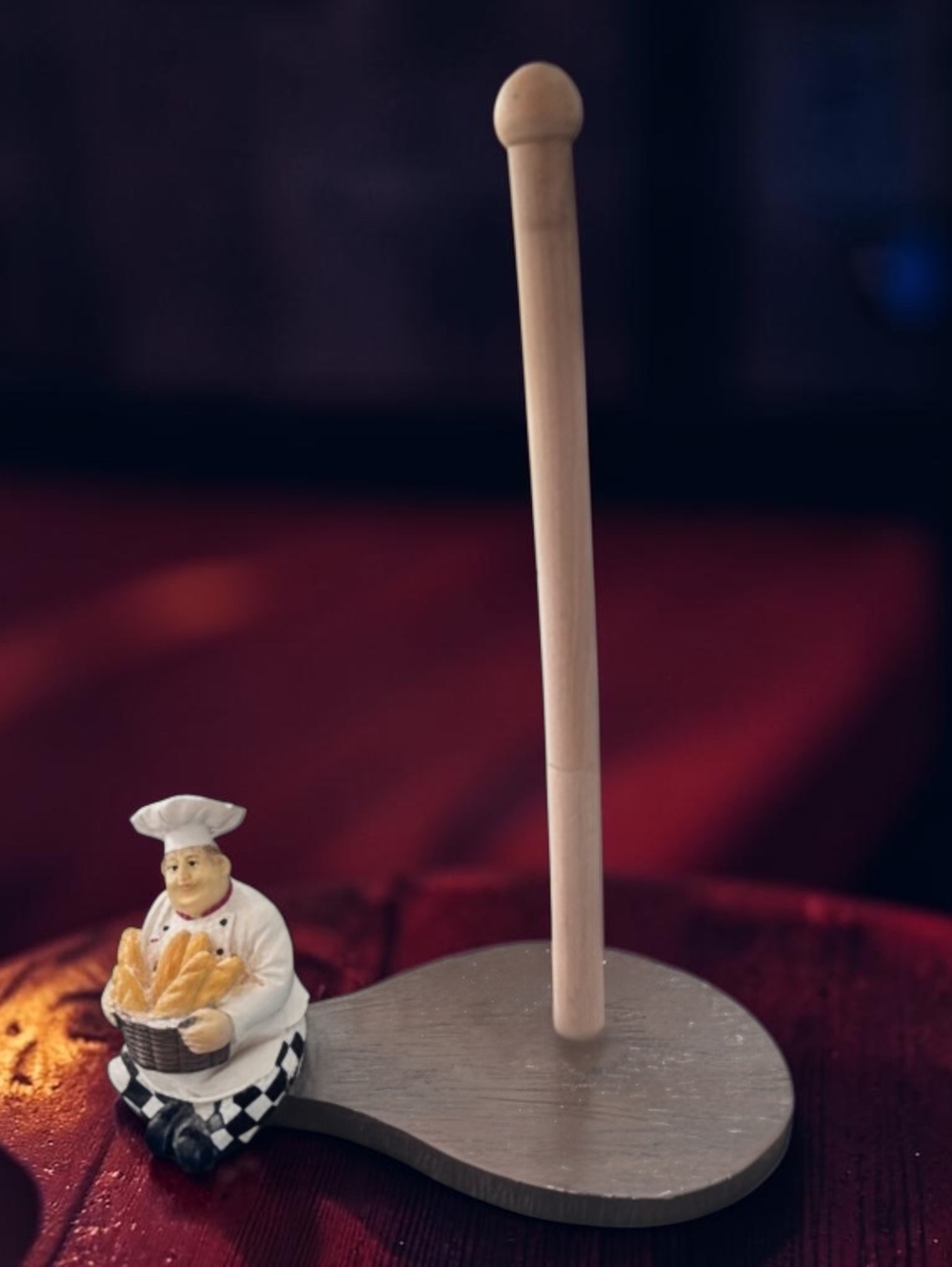 Vintage Ceramic Chef Paper Towel Holder with Basket of Baguettes
